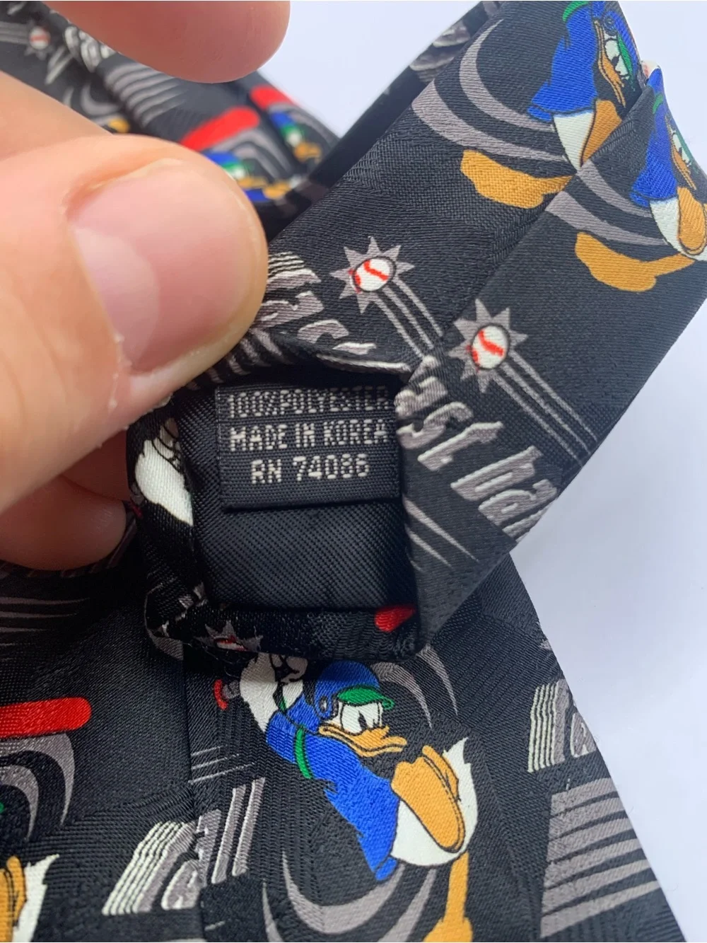 Donald Duck Black Novelty 'Fast Ball' Graphic Baseball Tie Disney Rare